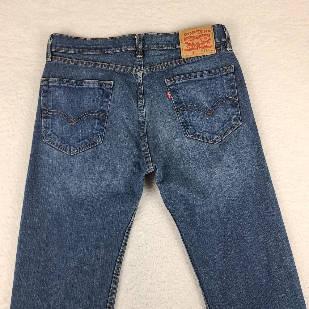 Levi's 505 Jeans Mens 32x32 Blue Regular Fit Straight Leg Dark Wash Denim